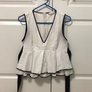 Zara White Peplum Top with Tie, Size S